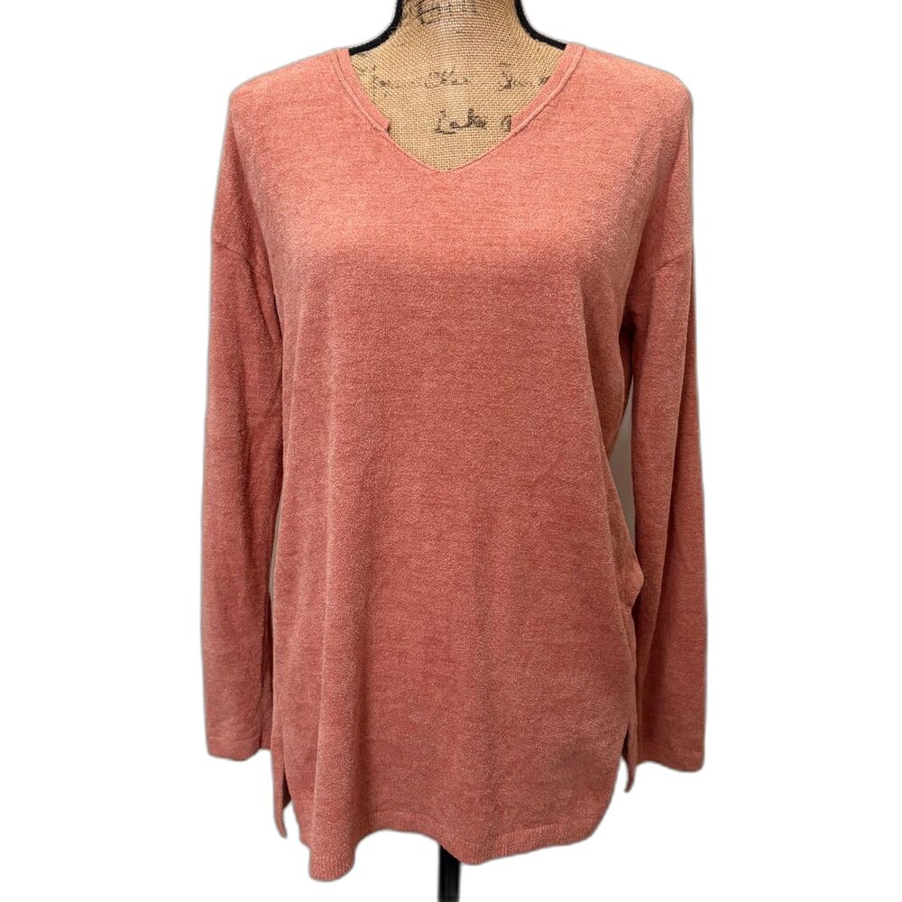 Barefoot Dreams CozyChic Ultra Lite Notch V-Neck Top Peach Pink Loungewear Small